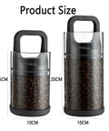 Premium Vacuum Sealed Clear Glass Coffee Bean Canister With Secure Airtight Lid To Keep Kitchen Food Storage And Tea Moisture Proof While Locking Down Freshness For Your Daily Grind In Sleek Black displayed in two sizes.