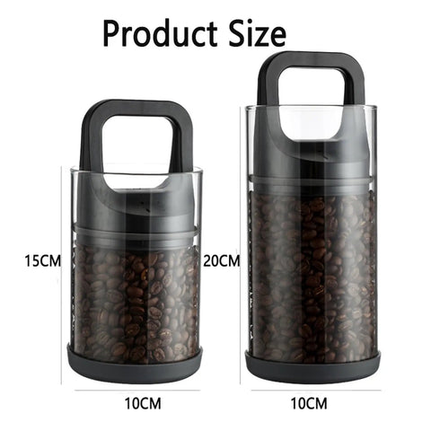 Premium Vacuum Sealed Clear Glass Coffee Bean Canister With Secure Airtight Lid To Keep Kitchen Food Storage And Tea Moisture Proof While Locking Down Freshness For Your Daily Grind In Sleek Black displayed in two sizes.