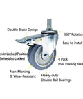 Heavy Duty Three Inch Rubber Swivel Casters With Locking Brakes Set Of Four M20 Threaded Stem Wheels showing design features and specs.