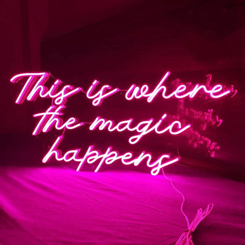 Large Pink Neon Sign This Is Where The Magic Happens Led Neon Light For Bachelorette Party Birthday Wedding Engagement