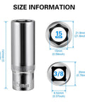 Three Piece 15mm Deep Sockets Set For Three Eighths Inch Drive With Six Point Design corrosion resistant size specifications