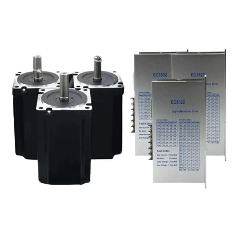 Stepper Motor and EC3522 Drive Kit For High Torque CNC Projects, 3 Phase 4.5A Driver, 86mm Body, 14mm Shaft, 110 to 220V AC Power, 4.5 to 12 Nm Torque, 1 Piece Pack, Plug and Play Ready to Roll, NEMA 34 motor and driver set