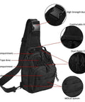 Black Rugged 1000D Tactical MOLLE Sling Backpack For Camping Hiking Trekking With labeled compartments and water resistant fabric