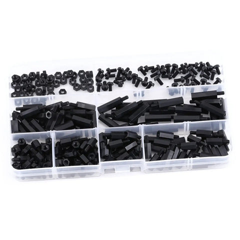 Beast Mode Nylon Hex Standoff Kit With M2 And M3 PCB Mounting Posts Male And Female Standoffs And Hex Nuts Solid 250 Piece Assortment in storage container.