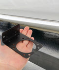 Heavy Duty 7 Pin Trailer Wiring Connector With Easy Install Mounting Brackets Stable Power Transmission Wide Compatibility Iron Bracket Kit For Rugged Use Includes 2 Pieces black iron mounting bracket held by hand