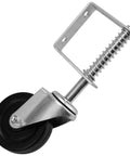 Heavy Duty 2 Pack 4 Inch Spring Loaded Gate Casters With 360 Swivel Wheels 220 Lb Capacity showcasing a spring-loaded gate caster.