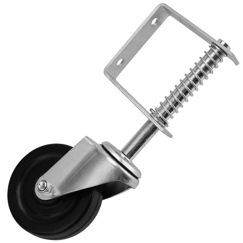 Heavy Duty 2 Pack 4 Inch Spring Loaded Gate Casters With 360 Swivel Wheels 220 Lb Capacity showcasing a spring-loaded gate caster.