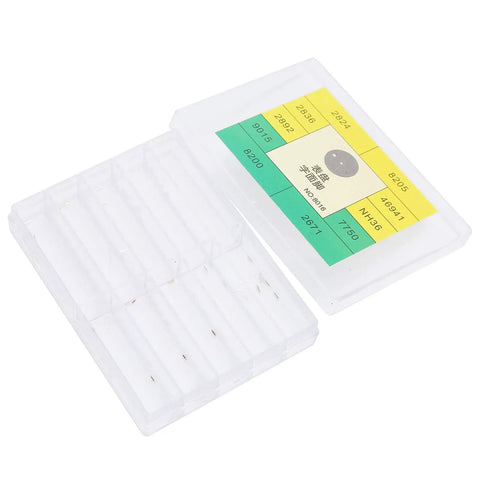 Watch Dial Feet Repair Kit For NH35 Movements With Tiny Screws, open box showing organized compartments and lid label.