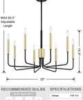 Vintage 8-Light Gold Farmhouse Pendant Chandelier With Black Finish dimensions and specifications