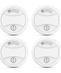 Indoor Photoelectric Battery Powered Safety Detector With Test Mute And Low Power Indicator, Easy Install Home Monitoring For Smoldering Fires, Quiet Alarm, 4 Pack, white round units