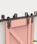 Black Rustic Double Track U Shape Bypass Sliding Barn Door Hardware Kit For Two Doors 4.5ft Flat Track installed view