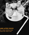 Heavy Duty 4 Jaw Lathe Chuck In Zinc Alloy For Mini Metal Lathes With M12x1 Threads And 0.5 To 2.6 Inch Range, top view of the chuck.