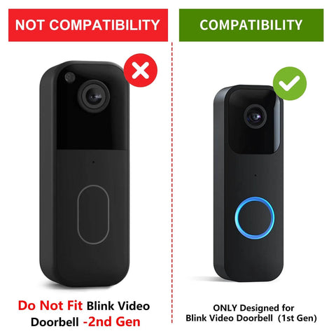 Compatibility guide showing No Drill Stick-On Door Mount For 1st Gen Video Doorbell - Adhesive Mount Bracket not for 2nd Gen