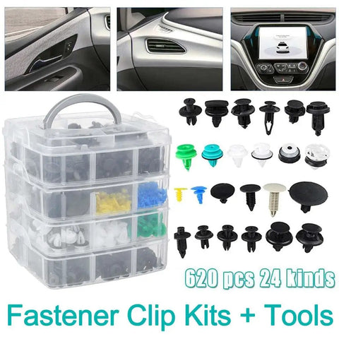 620 Piece Car Fastener Clips Kit With 24 Styles Door Rivet Repair Set For Universal Cars, push-type multicolor clips in storage case