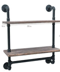 Industrial Pipe Shelves With Towel Bar Rustic Wood Wall Mounted Two Shelf Set Solid Wood Brown Floating Shelves