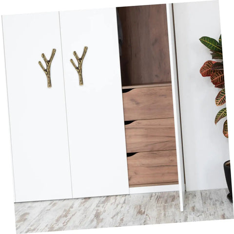 Branch Shape Cabinet Knobs 4 Piece Set for Cabinets and Drawers Dressers Cupboards and Closets installed on white doors