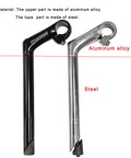 Gooseneck Bike Stem 25.4mm Handlebar Clamp 22.2mm Fork Tube 80mm Extension 220mm Length 30 Degree Rise Silver For Mountain Road And Urban Bikes Durable Aluminum Alloy Clamp And Steel Tube Construction shown in black and silver.