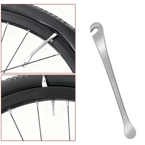 Eight Way Universal Bicycle Spoke Wrench Tool For Wheel Truing And Tension Adjustment In Hardened Steel with tire lever detail