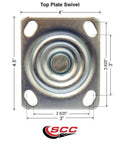 Top view of swivel top plate for Heavy Duty Swivel Caster Set Of Four With Dual Eight Inch Green Polyurethane On Cast Iron Wheels 5000 Lbs Total Capacity Four Swivels Industrial Grade Casters For Totes Dollies And Equipment.