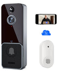 Wireless WiFi Video Doorbell Camera With Chime And 2 Way Audio PIR Human Detection Infrared Night Vision Cloud Storage Battery Powered Smart Doorbell For Home And Apartment Full HD Live View 155 Degree Wide Angle Lens No Fuss Setup For Real Life Security, showing doorbell, chime, and app interface