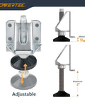 Adjustable heavy-duty furniture leg leveler with nylon feet, screws, and lock nuts for workbenches, cabinets, tables, shelving; supports 600 lb per set.