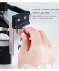Premium Barista Grade Rotating Espresso Stirrer And Coffee Distribution Tool With Adjustable Needles in use, adjusting needle height.