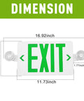Two Pack Green LED Exit Sign With Emergency Lights And Battery Backup dimensions diagram, adjustable head lamps.