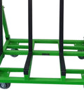 Premium Folding Glass Transport Cart And Heavy Duty Door Window Material Trolley base with solid green frame and large wheels.
