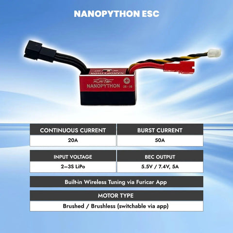 All In One Brushless Power And Control System With NanoPython ESC specifications for Redcat Ascent 32 RC Crawler