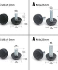 Hella Smooth Chair Leg Floor Savers 72 Piece Set Black And Clear Adjustable Glides hardware options M6 and M8 sizes with dimensions