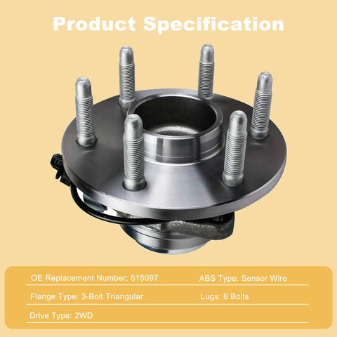 Pair Of Front Wheel Hub And Bearing Assemblies 515097 Direct Replacement For 2007 To 2014 2WD Vehicles Front Hubs