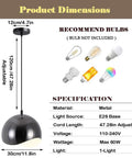 ZSJPDP American Industrial Style Metal Hanging Lamp, 8.2in dimensions showing adjustable 47.28in cord and E26 base.