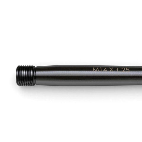 Close-up of Wheel Lug Bolt Alignment Pin Guide Tool With Knurled End M14x1.25 Metric Threads, showing threaded end and markings.