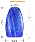 Dimensions of blue hand-blown glass shade for Adjustable Two Pack One Light Indoor Mini Hanging Pendant Lamps In Polished Nickel Finish