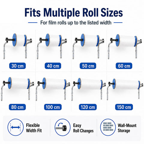 Heavy Duty Wall Mount Bubble Wrap Dispenser Built Tough Industrial Steel Roll Holder fits various roll sizes from 30 to 150 cm.