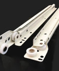 Smooth As Butter White Roller Drawer Slides, Bottom Mount Partial Extension Runners With Quiet Glide, Durable Cold Rolled Steel, 25Kg Capacity, 14 Inch Length, Easy Hookup Hardware For Home And Office Storage Drawers close-up view of drawer runners showing double roller design and mounting holes
