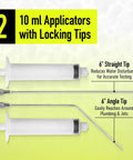 2 10 ml applicators with locking tips for Slick UV Dye Kit For Finding Pool Leaks In Inground And Above Ground Pools Spa Or Hot Tub.
