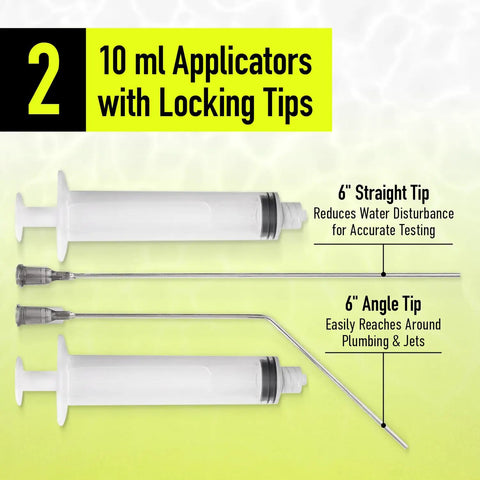 2 10 ml applicators with locking tips for Slick UV Dye Kit For Finding Pool Leaks In Inground And Above Ground Pools Spa Or Hot Tub.