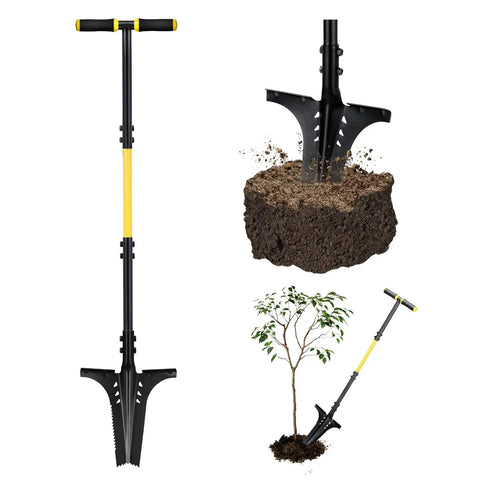 Long Handle Garden Shovel For Digging And Root Cutting With Serrated Blade And Comfortable Grip Forged Steel Construction