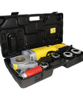 Steel Dragon Tools 550 Portable Handheld Pipe Threader Threading Machine in a durable carrying case with die heads and support arm.