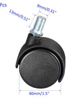 Rollin Smooth With These Top Notch Premium Nylon Caster Wheels 4 Pack 1.5 Inch swivel nylon caster with M8 threaded stem and measurements.
