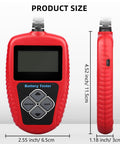 Front and side view of BA101 12V Car Battery Tester Digital Automotive Alternator Meter With 100 to 2000 CCA in red color showing size