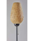 Hugo Table Lantern With Natural Bamboo Shade And Black Metal Finish, showing tall narrow design and easy rocker switch.