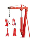 Built Tough No Sweat Heavy Duty 4000 Lb Hydraulic Folding Floor Jack Shop Crane for engine hoisting, showing hydraulic mechanism and collapsible design.