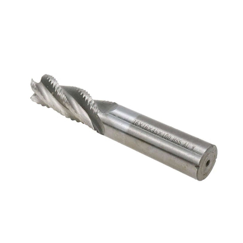 Rannb roughing end mill, side view, 4-flute HSS cutter, 5/8 in dia with 5/8 in shank