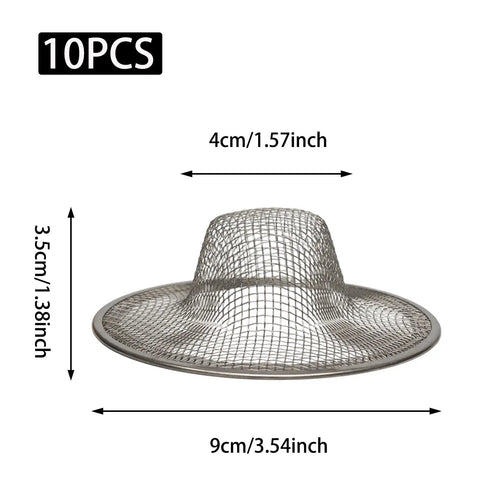 Tough Stainless Steel Sink Strainers 10 Pack Fine Mesh Hair Catcher showing one strainer, 3.54 inch, reusable kitchen filter.