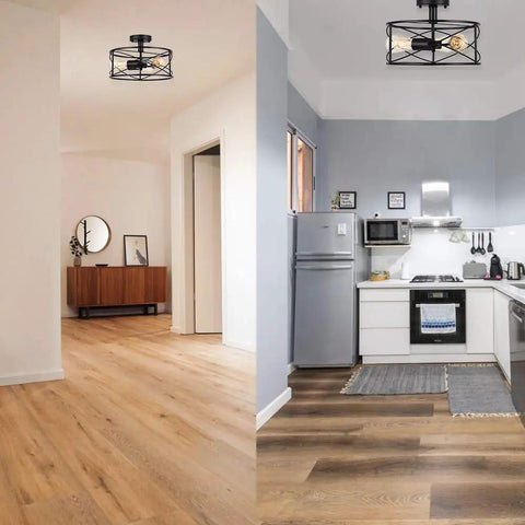 Dope 3 Light Semi Flush Mount Ceiling Light Industrial Black Metal Farmhouse Style Fixture in living room and kitchen view