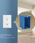 20 Pack 18 Cu In PVC Electrical Outlet Boxes Single Gang New Work Junction Box Switch Box for Residential and Commercial Use Blue DIY Friendly Pro Grade Durable Plastic Wall Box with Easy Install and Safe Wiring, blue PVC outlet box installed in wall