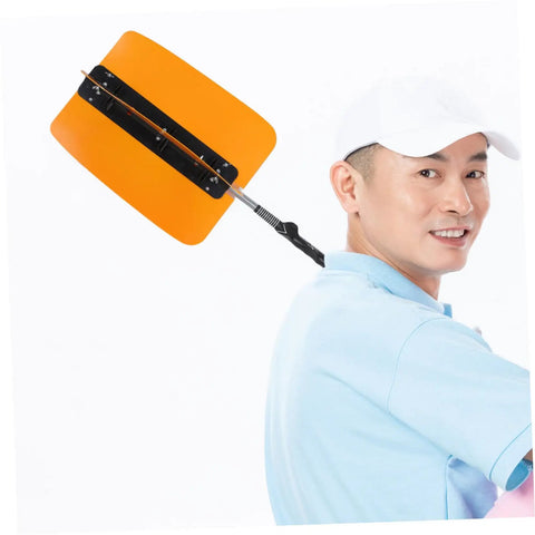 Man using Golf Swing Power Fan Trainer With Adjustable Wind Resistance For Indoor Outdoor Practice Portable Quiet Motor.