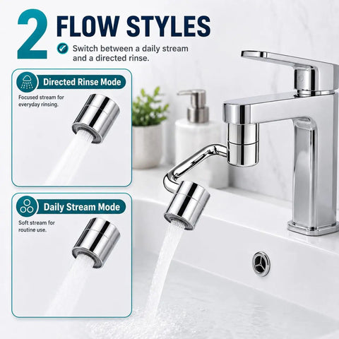 Two Piece U Shaped Faucet Extender Featuring Smooth Swivel Reach And Dual Spray Modes Comes Complete With All Gaskets For Super Simple Kitchen And Bath Sink Updates In Classic Silver
